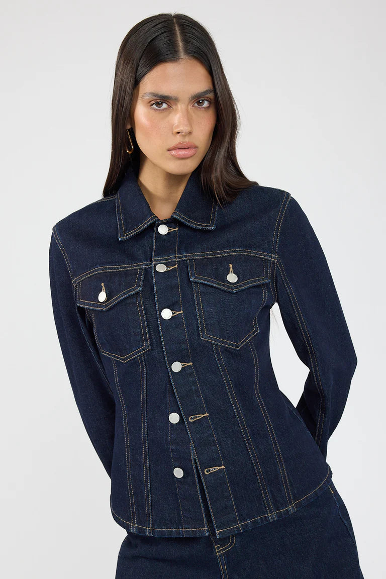 Perfect Stranger Spencer Fitted Denim Jacket - Dress Hire NZ