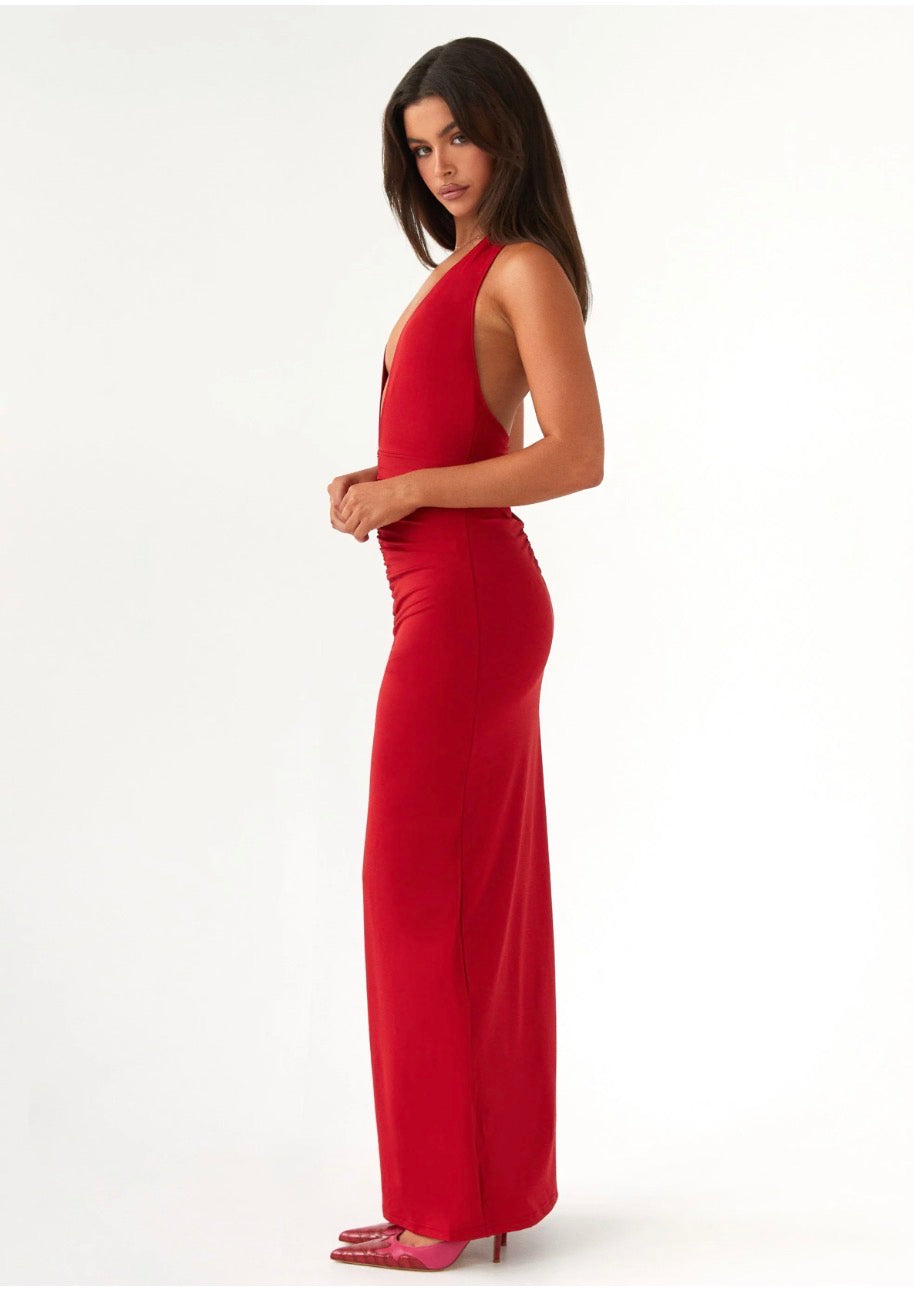 Peppermayo Exclusive - Whisked Away Halterneck Maxi Dress - Red - Dress Hire NZ