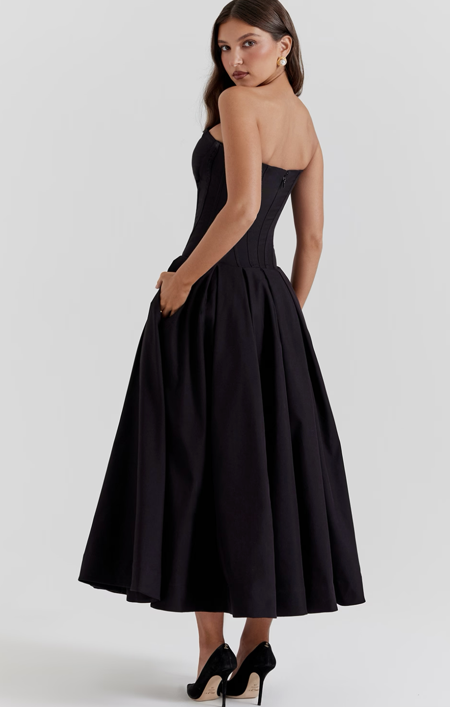House of CB Lady Black Strapless Midi - Dress Hire NZ