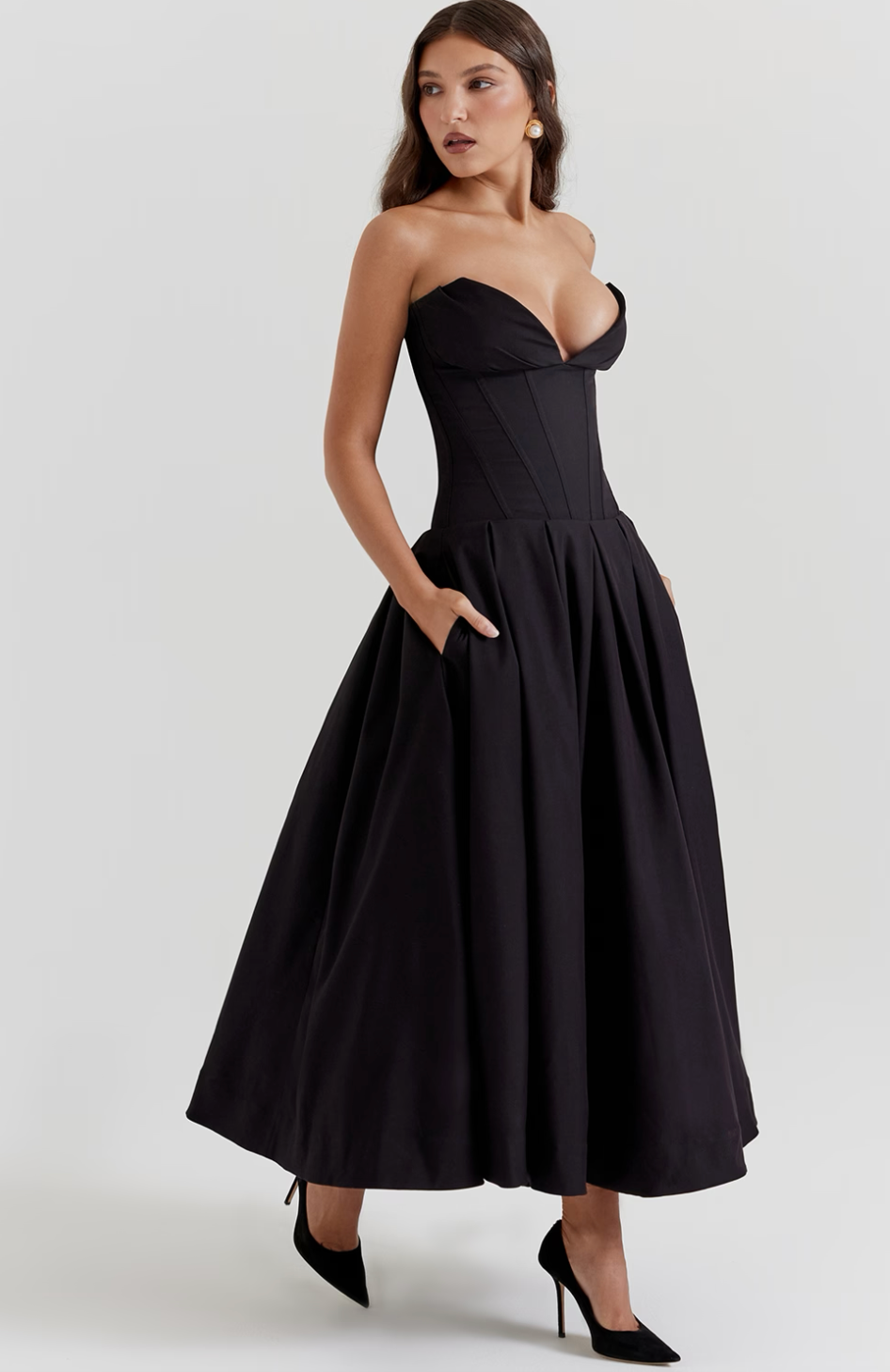 House of CB Lady Black Strapless Midi - Dress Hire NZ