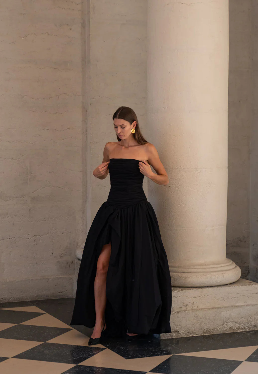 aje sienna dress black Aje Violette Bubble Hem Gown in Black