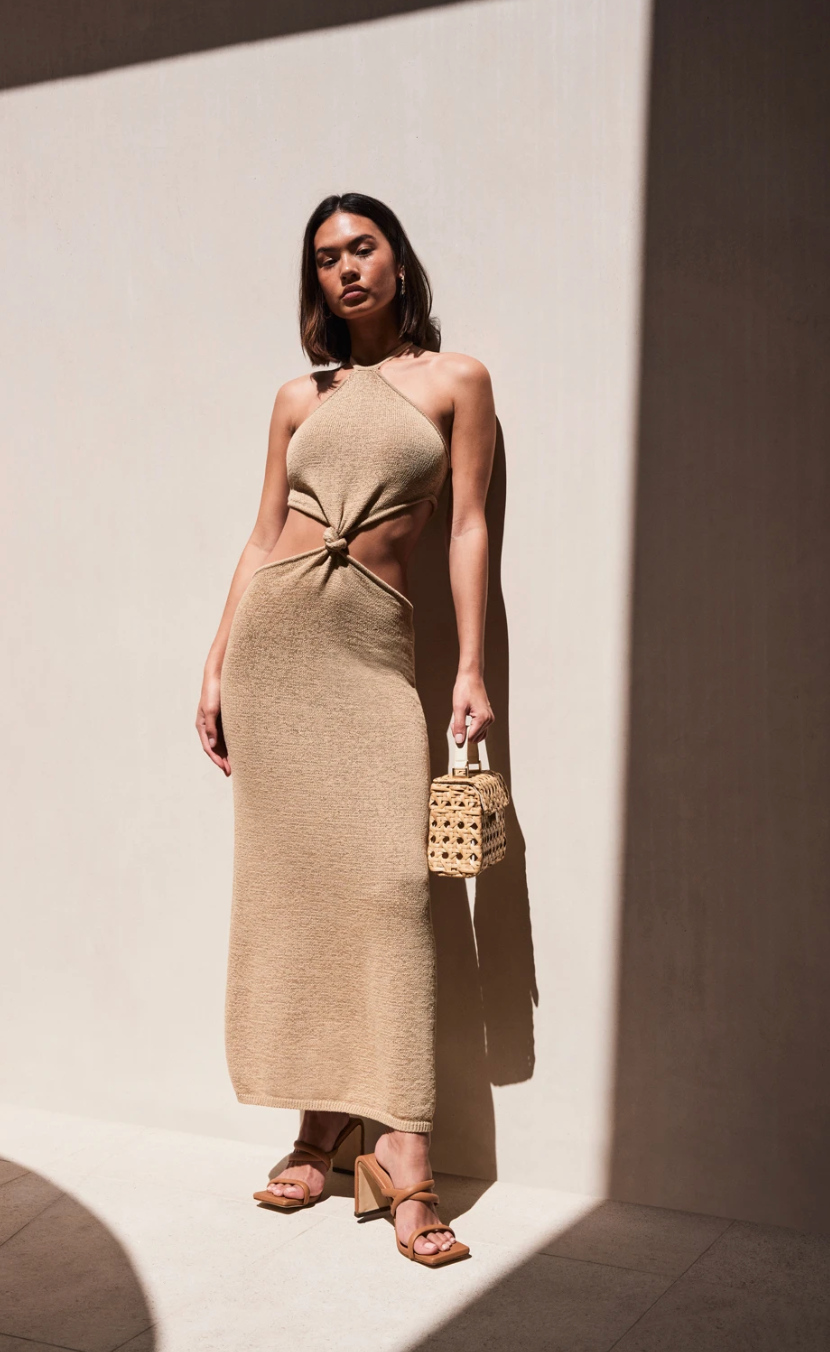 Cameron Knit Dress - Sand - Dress Hire NZ