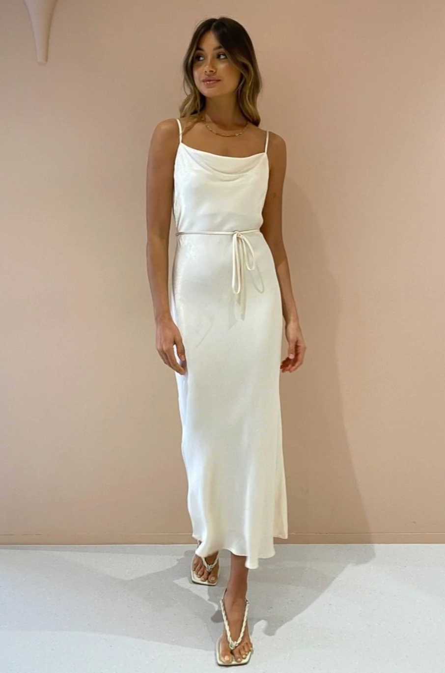 Shona Joy La Lune Bias Cowl Midi Dress - Cream - Dress Hire NZ