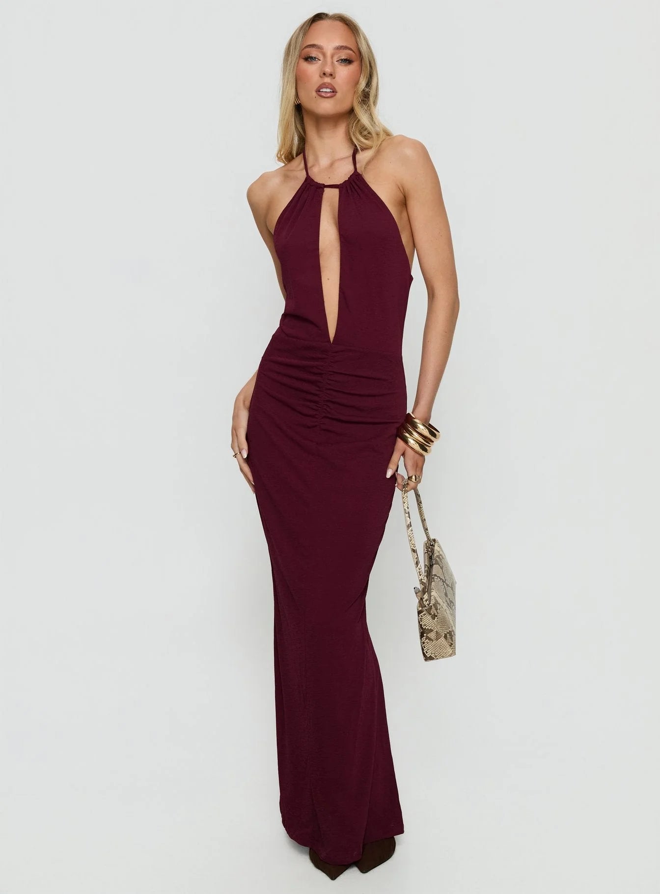 Princess Polly Lyssa Halter Plunge Maxi Dress