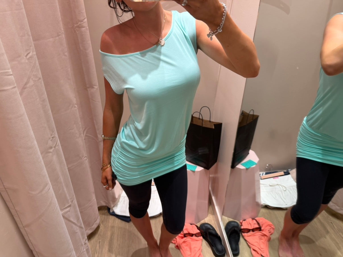 Edikted Marya Off Shoulder Ruched Mini Dress in Aqua