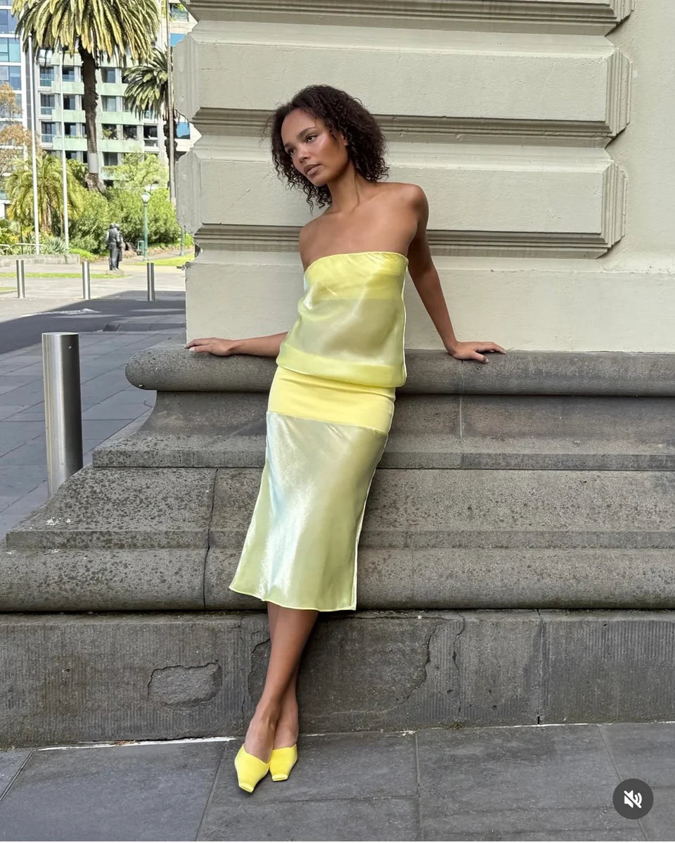 Mode Mischief Melt Panel Dress in Limoncello