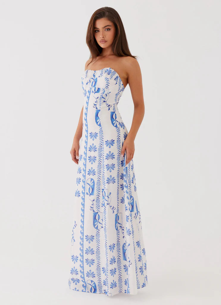 Tayla Linen Maxi - Floral Wave - Dress Hire NZ