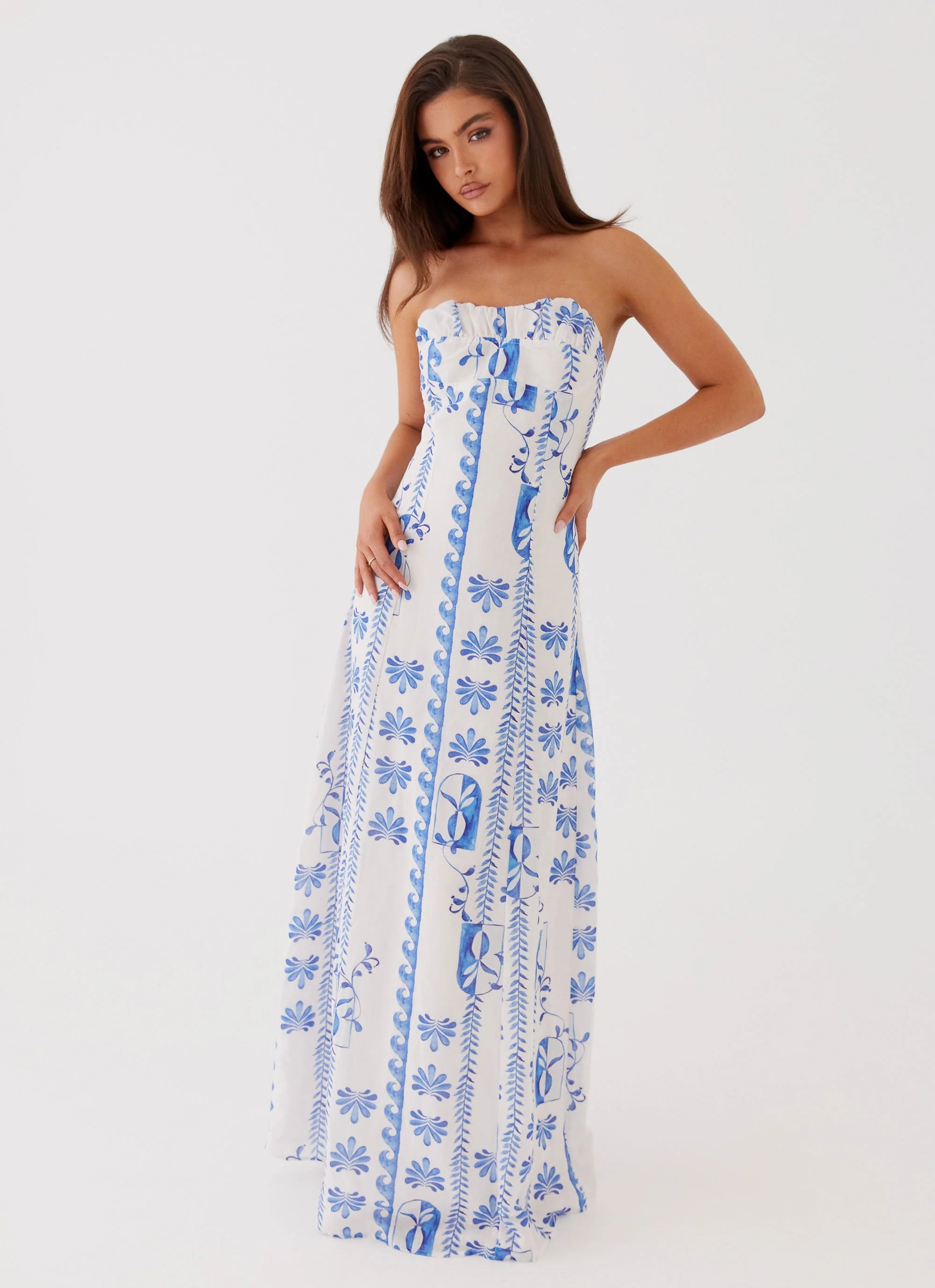 Tayla Linen Maxi - Floral Wave - Dress Hire NZ