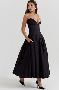 House of CB Lady Black Strapless Midi