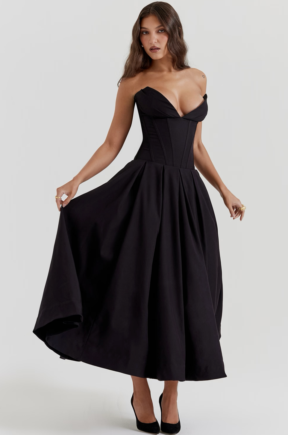 House of CB Lady Black Strapless Midi - Dress Hire NZ