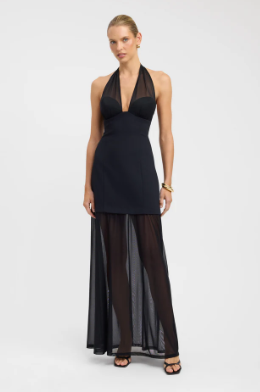 Kookai Black Oyster Mesh Maxi Dress
