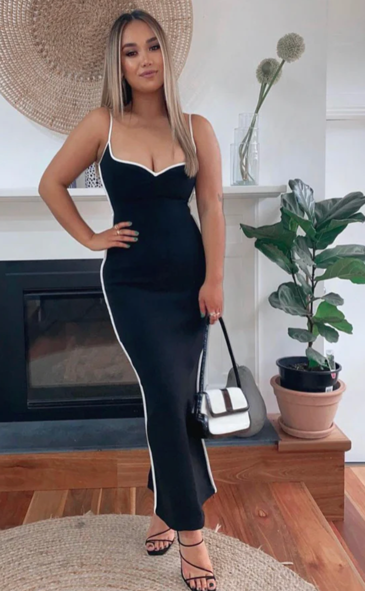 knee length dresses for ladies Paris Georgia Heart Dress Black And White (For Hire) – EKOLUV main image 1