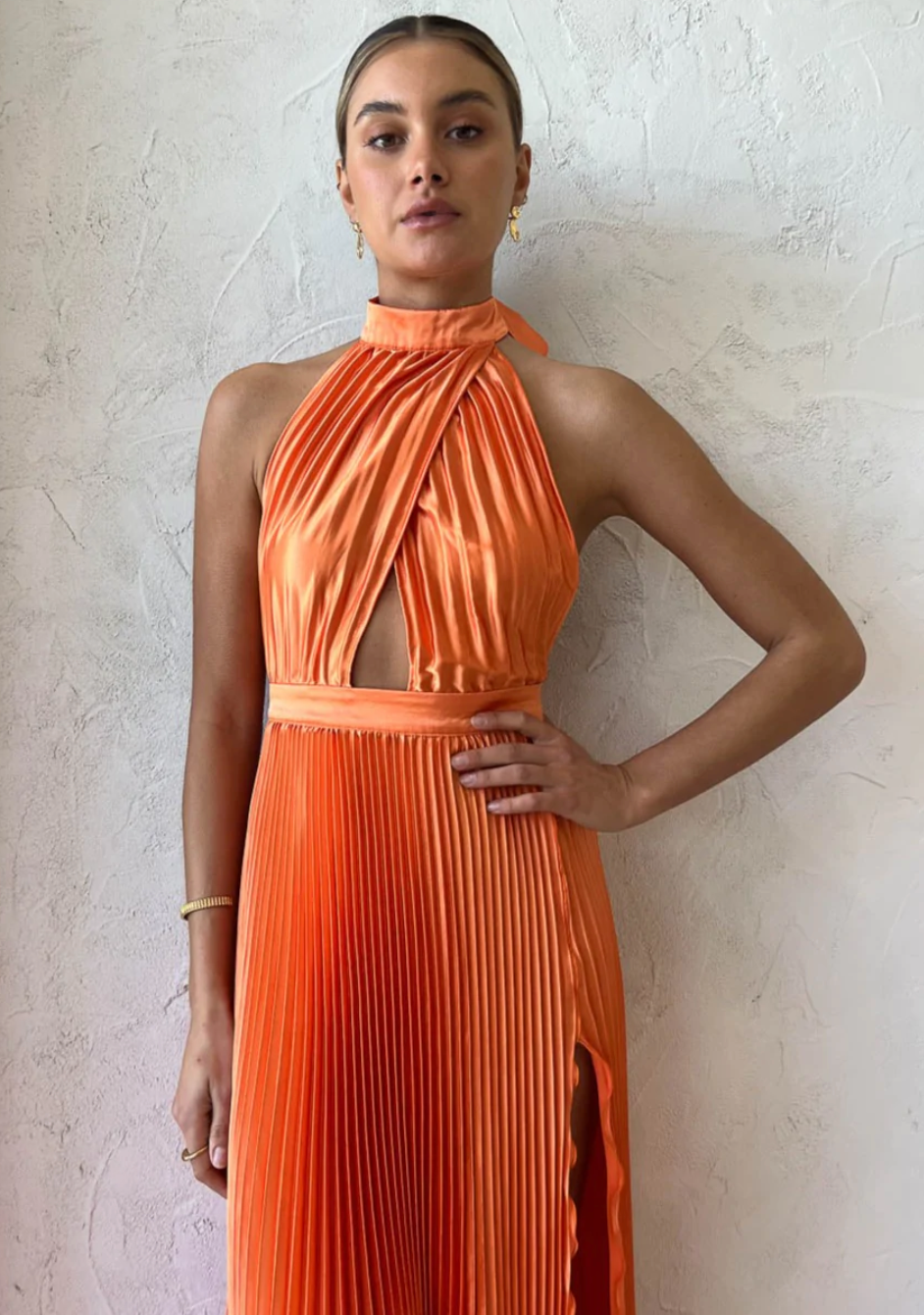 LIDEE Renaissance Split Gown - Tangelo - Dress Hire NZ