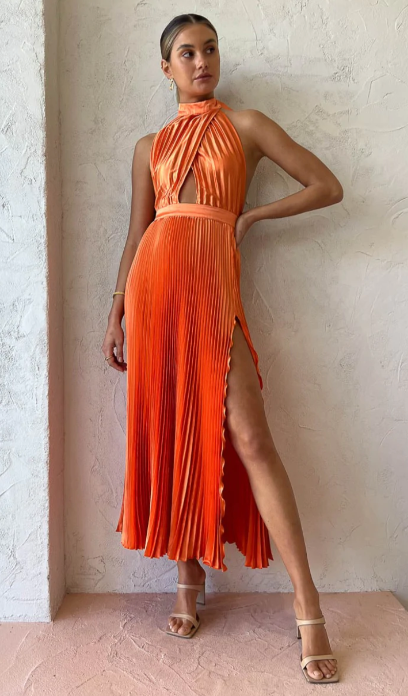 LIDEE Renaissance Split Gown - Tangelo - Dress Hire NZ