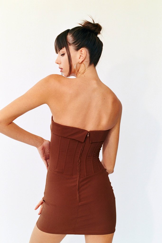 With Jean Chloe Corset Dress - Chocolate - Dress Hire NZ